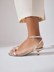 Gold Forever Comfort® Leather Round Toe Low Kitten Heel Simple Sandals - Image 1 of 9