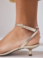 Gold Forever Comfort® Leather Round Toe Low Kitten Heel Simple Sandals - Image 4 of 9