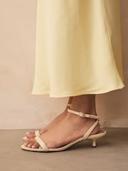 Snake Beige Forever Comfort® Leather Round Toe Low Kitten Heel Simple Sandals - Image 3 of 9