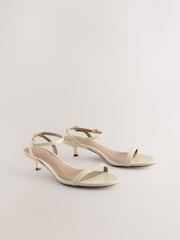 Snake Beige Forever Comfort® Leather Round Toe Low Kitten Heel Simple Sandals - Image 5 of 9