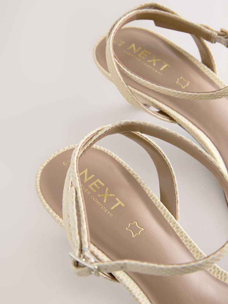 Buy Snake Print Beige Leather Round Toe Low Kitten Heel Simple Sandals from  Next USA
