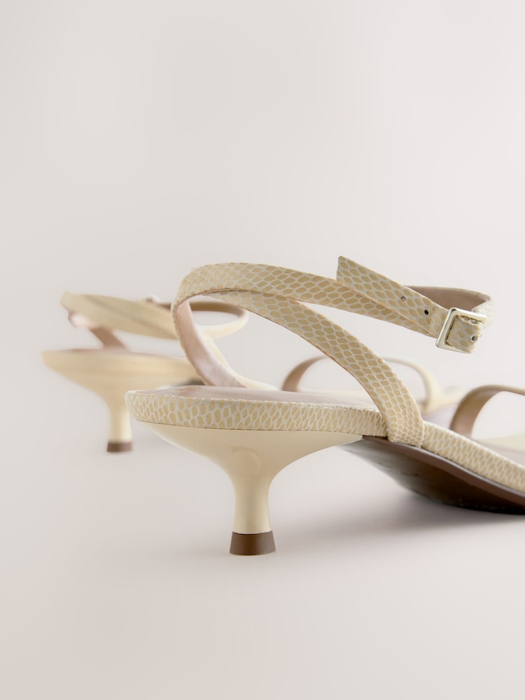 Snake Beige Forever Comfort® Leather Round Toe Low Kitten Heel Simple Sandals - Image 9 of 9