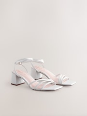 White Forever Comfort® Square Toe Leather Strappy Low Block Sandals - Image 5 of 9