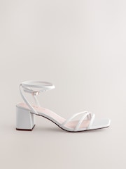 White Forever Comfort® Square Toe Leather Strappy Low Block Sandals - Image 6 of 9