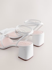White Forever Comfort® Square Toe Leather Strappy Low Block Sandals - Image 7 of 9
