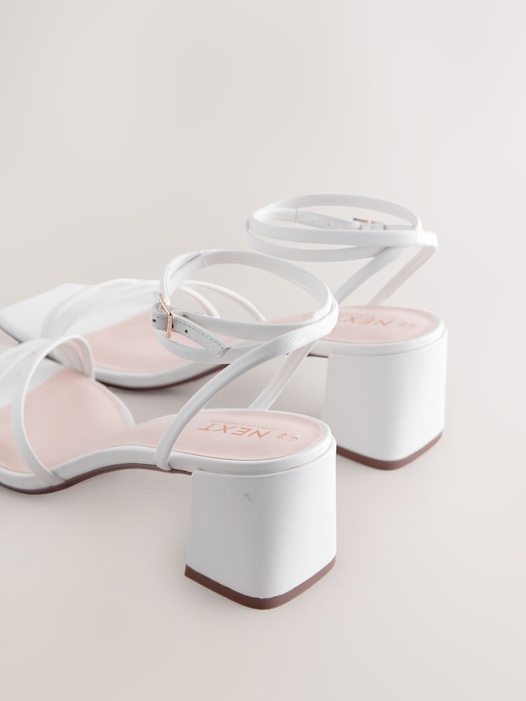 לבן - Forever Comfort® Square Toe Leather Strappy Low Block Sandals - Image 7 of 9