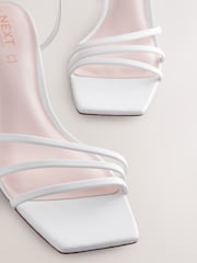 White Forever Comfort® Square Toe Leather Strappy Low Block Sandals - Image 8 of 9