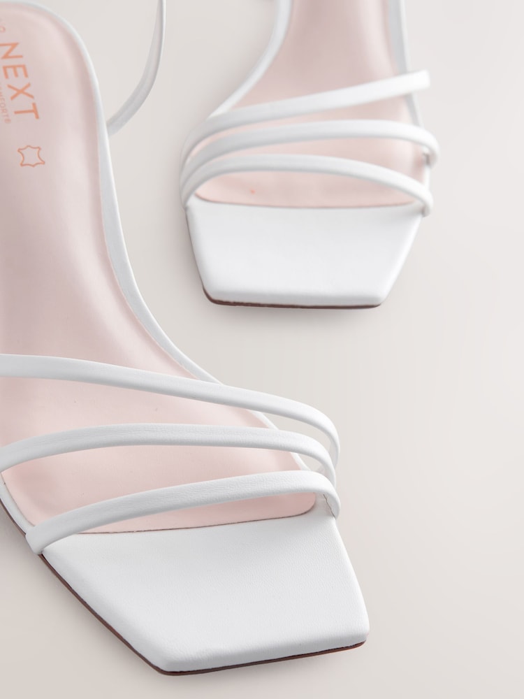 לבן - Forever Comfort® Square Toe Leather Strappy Low Block Sandals - Image 8 of 9