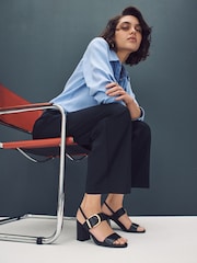 Black Forever Comfort® Premium Leather With Motionflex Buckle Block Heel Slingback Sandals - Image 2 of 9