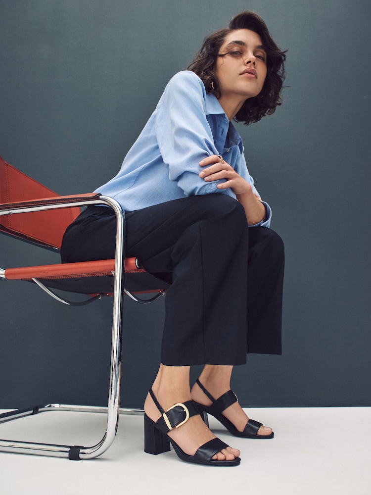 Black Forever Comfort® Premium Leather With Motionflex Buckle Block Heel Slingback Sandals - Image 2 of 9