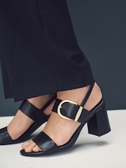Black Forever Comfort® Premium Leather With Motionflex Buckle Block Heel Slingback Sandals - Image 3 of 9