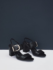 Black Forever Comfort® Premium Leather With Motionflex Buckle Block Heel Slingback Sandals - Image 5 of 9