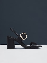 Black Forever Comfort® Premium Leather With Motionflex Buckle Block Heel Slingback Sandals - Image 6 of 9