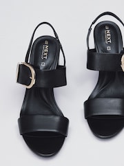 Black Forever Comfort® Premium Leather With Motionflex Buckle Block Heel Slingback Sandals - Image 7 of 9