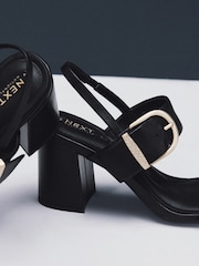 Black Forever Comfort® Premium Leather With Motionflex Buckle Block Heel Slingback Sandals - Image 8 of 9