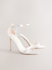 White Forever Comfort® Wedding Round Toe High Heel Bridal Sandal Shoes - Image 1 of 5