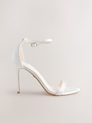 White Forever Comfort® Wedding Round Toe High Heel Bridal Sandal Shoes - Image 2 of 5