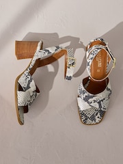 Snake Signature Square Toe Cross-Over Detail Ankle Strap Block Sandals - Image 5 of 9