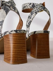 Snake Signature Square Toe Cross-Over Detail Ankle Strap Block Sandals - Image 6 of 9