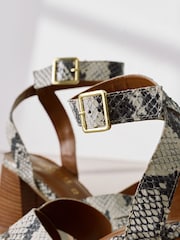 Snake Signature Square Toe Cross-Over Detail Ankle Strap Block Sandals - Image 7 of 9