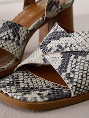 Snake Signature Square Toe Cross-Over Detail Ankle Strap Block Sandals - Image 8 of 9