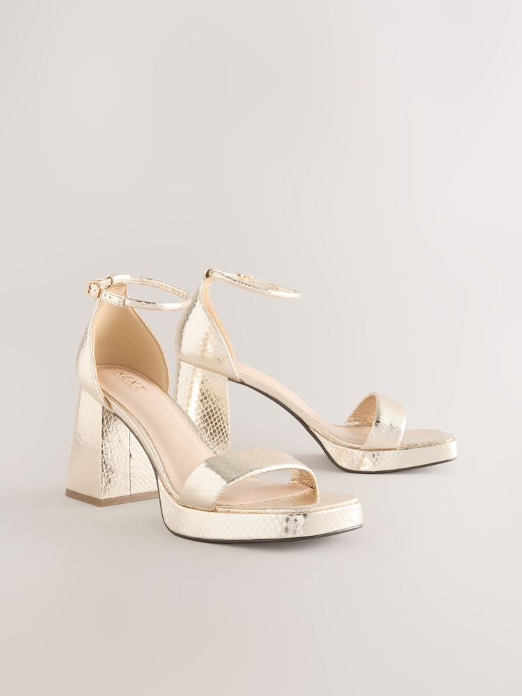 Gold Forever Comfort® Square Toe Platform Flare Heels - Image 1 of 5