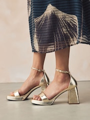 Gold Square Toe Platform Flare Heels - Image 6 of 11