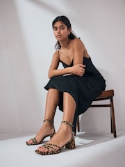 Leopard Print Forever Comfort® Square Toe Leather Strappy Low Block Sandals - Image 2 of 9