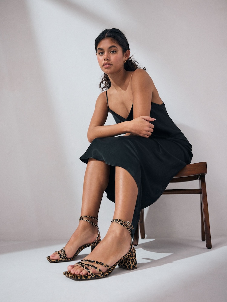 Leopard Print Forever Comfort® Square Toe Leather Strappy Low Block Sandals - Image 2 of 9
