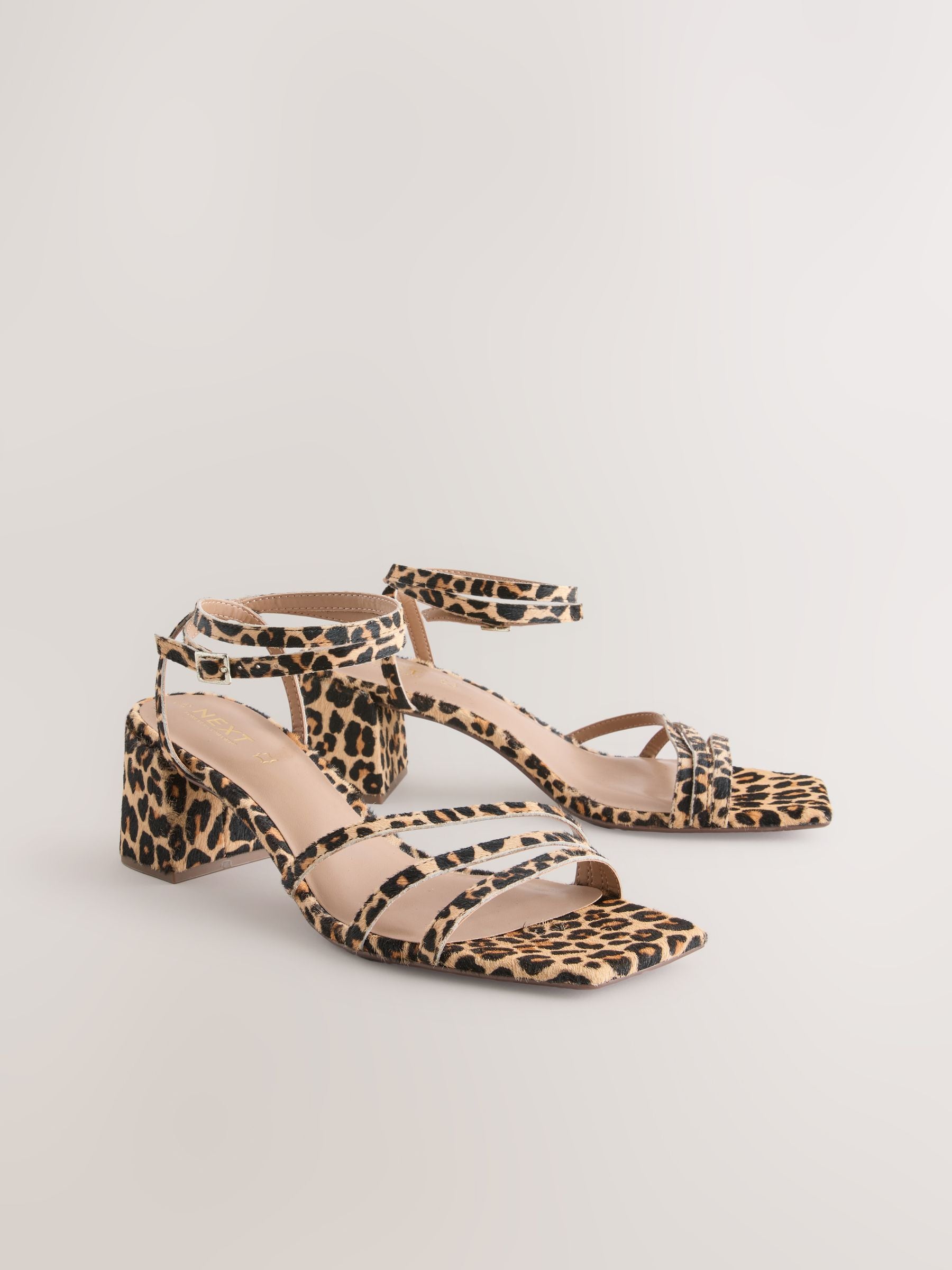 Buy Leopard Print Square Toe Leather Strappy Low Block Sandals
