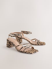 Leopard Print Forever Comfort® Square Toe Leather Strappy Low Block Sandals - Image 6 of 9