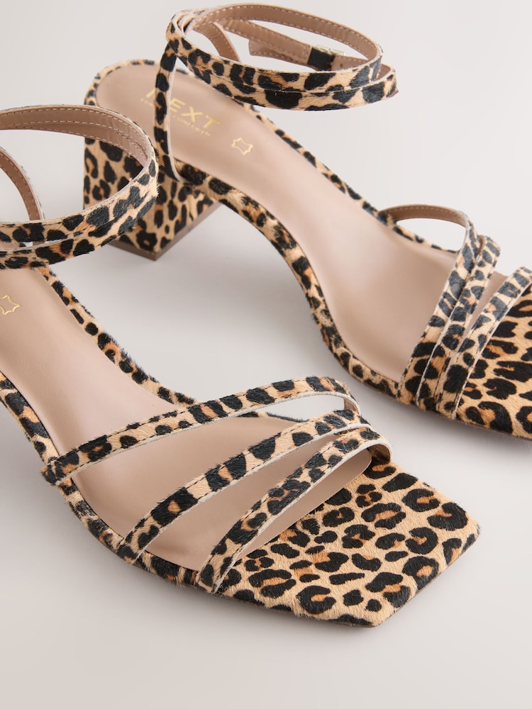 Leopard Print Forever Comfort® Square Toe Leather Strappy Low Block Sandals - Image 7 of 9