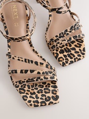 Leopard Print Forever Comfort® Square Toe Leather Strappy Low Block Sandals - Image 9 of 9