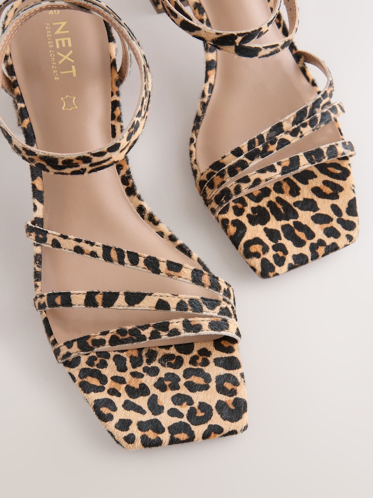 Leopard Print Forever Comfort® Square Toe Leather Strappy Low Block Sandals - Image 9 of 9