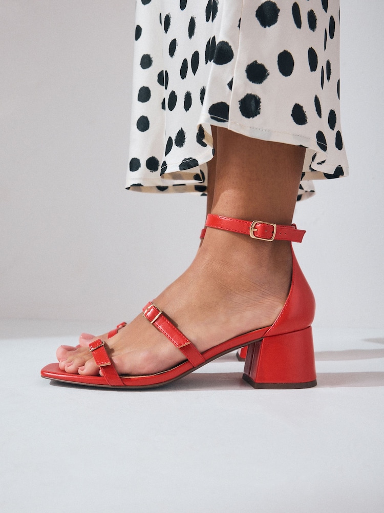 Orange Standard/Wide Fit Forever Comfort® Square Toe Low Block Heel Multi Buckle Sandals - Image 2 of 8