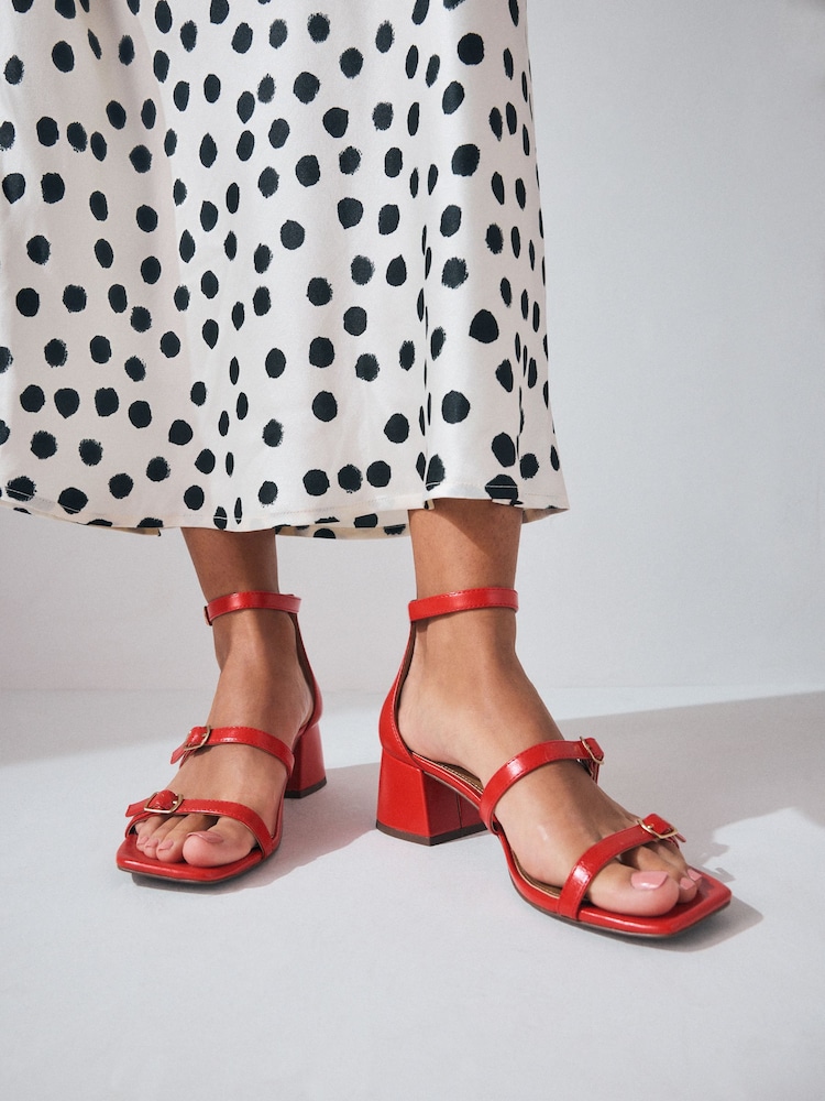 Orange Standard/Wide Fit Forever Comfort® Square Toe Low Block Heel Multi Buckle Sandals - Image 4 of 8