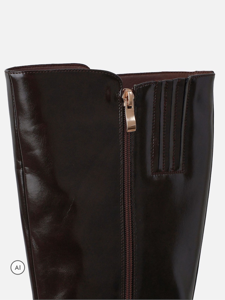 Simmi London Brown Romee Knee High Gold Detail Block Heeled Boots - Image 4 of 4 Simmi London Brown Romee Knee High Gold Detail Block Heeled Boots - Image 4 of 4