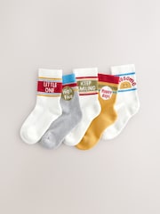 Ecru/Mustard/Red Retro Slogan Print Rich Socks 5 Pack - Image 2 of 9