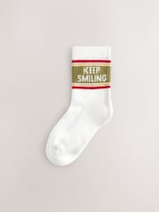 Ecru/Mustard/Red Retro Slogan Print Rich Socks 5 Pack - Image 3 of 9