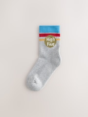 Ecru/Mustard/Red Retro Slogan Print Rich Socks 5 Pack - Image 4 of 9
