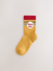 Ecru/Mustard/Red Retro Slogan Print Rich Socks 5 Pack - Image 6 of 9