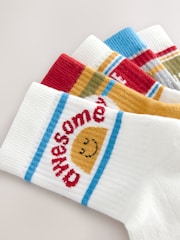 Ecru/Mustard/Red Retro Slogan Print Rich Socks 5 Pack - Image 8 of 9