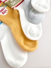 Ecru/Mustard/Red Retro Slogan Print Rich Socks 5 Pack - Image 9 of 9