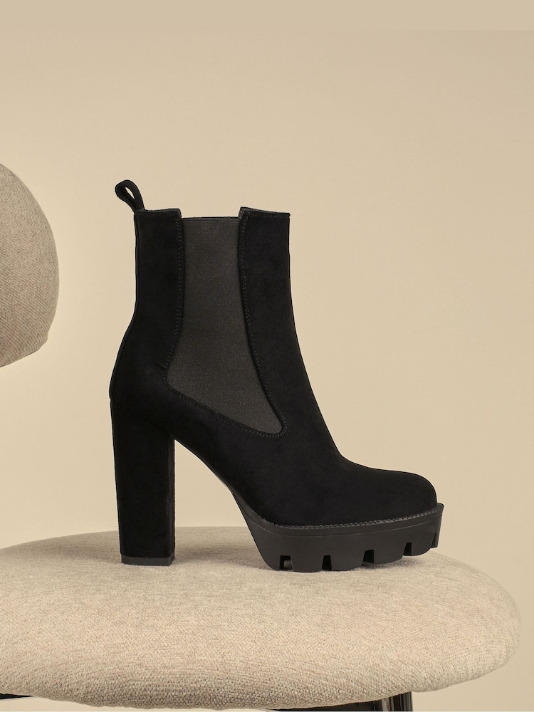 Simmi London Black Suede Chunky Platform Block Heel Boots - Image 1 of 4