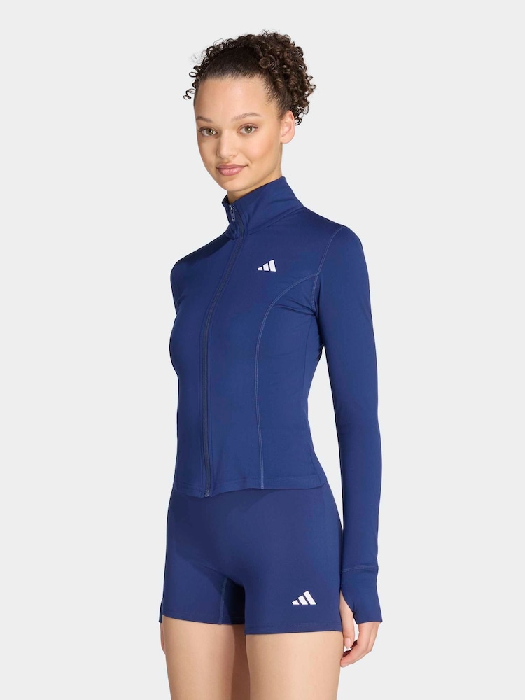adidas Blue 3-Stripes Studio Zip-Through Jacket - Image 1 of 6