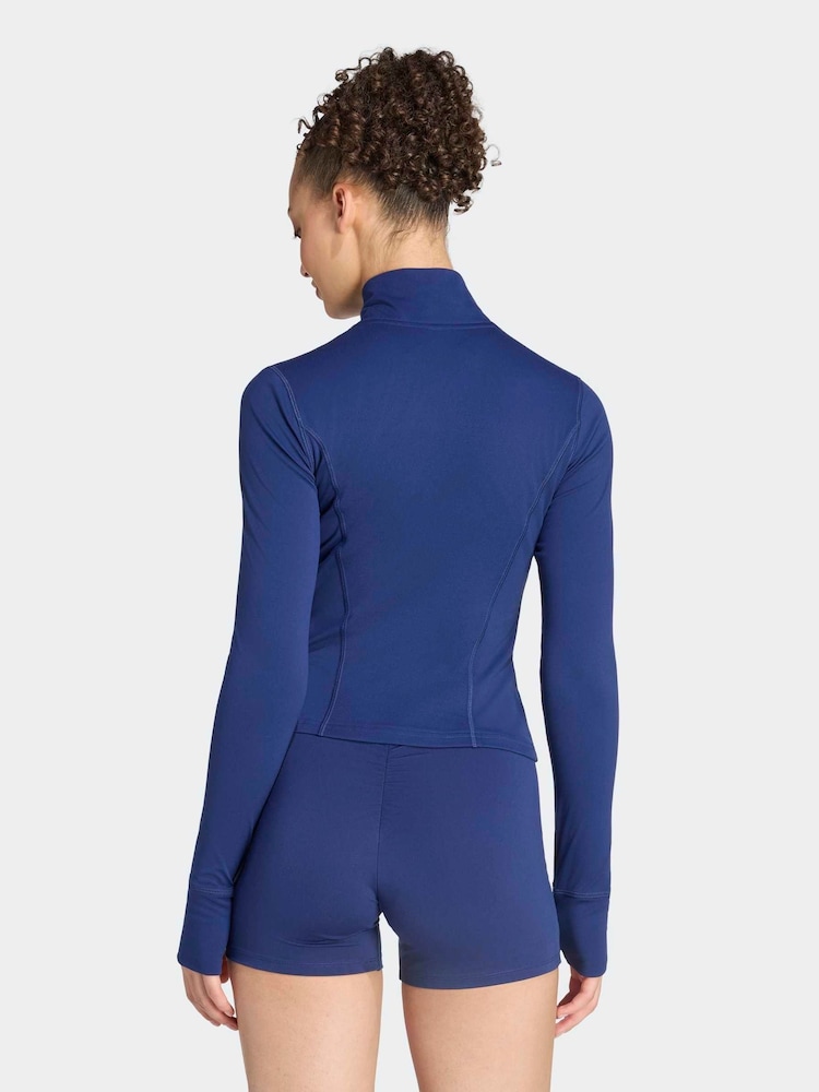 adidas Blue 3-Stripes Studio Zip-Through Jacket - Image 2 of 6
