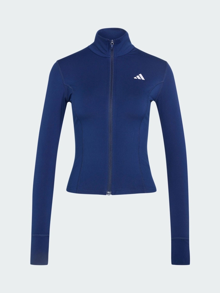 adidas Blue 3-Stripes Studio Zip-Through Jacket - Image 6 of 6