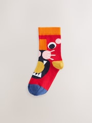 Blue/Ecru/Red Nursery Alphabet Print Rich Socks 5 Pack - Image 5 of 8