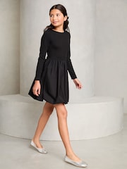 Lipsy Black Bubble Hem Long Sleeve Dress (5-16yrs) - Image 2 of 4