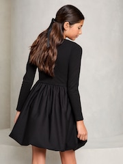 Lipsy Black Bubble Hem Long Sleeve Dress (5-16yrs) - Image 4 of 4